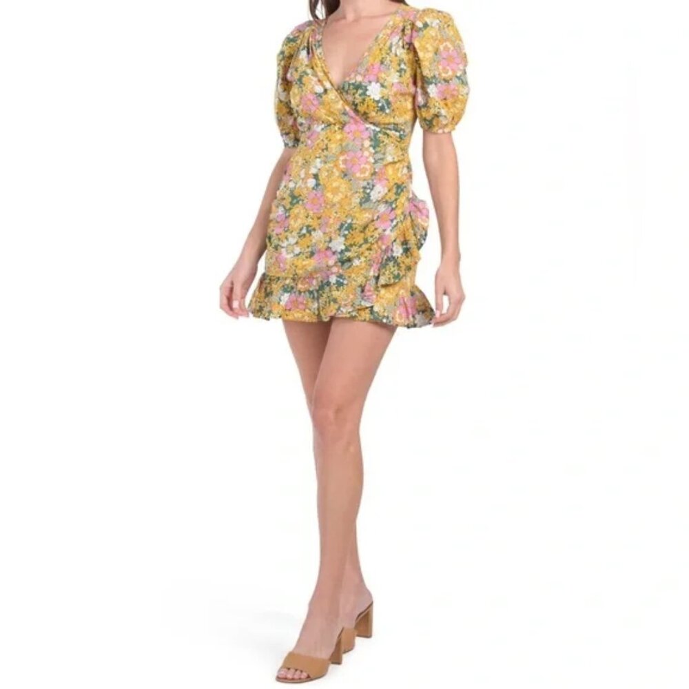 Anthropologie x RAHI Petra Retro Floral Faux Wrap Mini Dress